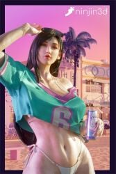 3d abs asian big_breasts bra busty female_only final_fantasy final_fantasy_vii gta_vi_cover_girl ninjin3d panties perfect_body sexy_body sexy_female sexy_pose sunglasses tifa_lockhart wide_hips