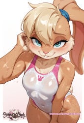 ai_generated bunnygirl competition_swimsuit lola_bunny oiled_body oiled_skin see-through swimsuit wet_skin