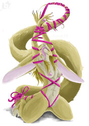 anthro besonik big_ears bondage bound breasts conditional_dnp dragon female fur furred_dragon invalid_tag kneeling long_tail nether_dragon nipples pinup pose ribbon_bondage ribbons soft_bondage tail_bondage tongue venkat