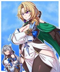 2girls artist_request big_breasts bronya_rand cleavage cocolia_rand honkai:_star_rail honkai_(series) huge_breasts milf mother_and_daughter thick thick_thighs