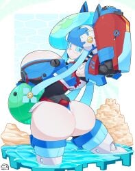 1girls artist_name artist_request back_view beach blue_eyes blue_hair breasts fat_ass female female_focus female_only huge_breasts jet_(jetngs) jetngs long_hair looking_at_viewer looking_back looking_behind phantasy_star phantasy_star_online_2 robot robot_girl robot_humanoid skeb_commission sketch thick_ass thick_thighs thighs water