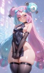 ai_generated breast_cutout elbow_gloves iono_(pokemon) large_thighs pokemon sfw sideboob skindentation slombert small_breasts star_cutout thighhighs v_arms
