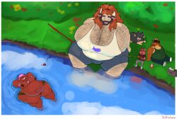 4boys anthro big_belly big_breasts big_tits breasts_bigger_than_head busty busty_boy busty_dilf cleavage daddy daddy_milkers dilf fishing fishing_rod furry ginger gus_the_chimera_dad huge_breasts huge_tits macro macro_male male_cleavage nathanlepoyo orange_hair outside overweight overweight_male pink_hair size_difference tank_top thick_thighs water wide_hips