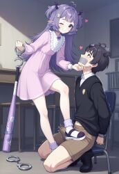 ai_generated bdsm erection looking_at_viewer mokimioki purple_eyes purple_hair small_breasts vtuber