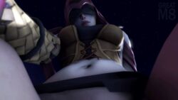 1girls 3d animated blindfold corset facesitting facesitting_pov female greatm8 hood looking_at_viewer low-angle_view navel paladins partial_clothing pov seris_(paladins) tagme