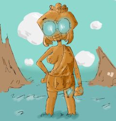 1girls blue_eyes boobs breasts colossus_of_rhodes dibujobienraro glasses nipples oc ocean toga water