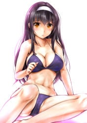 1girls bikini black_hair blush breasts cameltoe cleavage female_focus ganari_ryuu hairband kasumigaoka_utaha large_breasts legs long_hair long_legs navel parted_lips partially_visible_vulva purple_bikini saenai_heroine_no_sodatekata sitting solo stomach swimsuit yellow_eyes