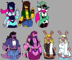 2026 2d anthro antlers armor bikini_armor blonde_hair blue_hair blush brown_fur brown_hair bulge character_sheet choker crop_top deer deer_girl deer_humanoid deltarune female femboy fingerless_gloves freckles fur furry glasses gloves goat goat_boy goat_humanoid hairy_pussy horns human jeans kasi_7w7 kris_(deltarune) male middle_finger muscular muscular_female noelle_holiday nonbinary pubic_hair ralsei ring ripped_clothing scalie scarf skin_tight spiked_bracelet spiked_collar spikes susie_(deltarune) swirly_eyes swirly_glasses thighhighs undertale_(series) white_fur