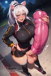 ai_generated bra enterprise_(azur_lane) futa_focus futa_only futanari glasses huge_ass huge_breast huge_butt huge_cock krauswnori masturbation onahole sports_bra sports_uniform sportswear