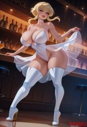 ai_generated bare_thighs blonde_hair blue_eyes cool_world gigantic_breasts hair_bun holli_would huge_breasts huge_thighs kosmos1s light-skinned_female light_skin looking_at_viewer massive_breasts mature_female milf smiling solo_female squatting stockings sweat sweatdrop thick_body thick_female thick_thighs thighs voluptuous voluptuous_female