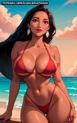 1woman admiring ai_generated beach big_breasts bikini black_hair breasts brown-skinned_female brown_eyes brown_skin brown_skinned_female cartoon curvaceous curvaceous_ass curvaceous_body curvaceous_female disney disney_princess elsacorinthiana exhibitionism female female_only horny horny_face horny_female indigenous long_hair long_hair_female navel panties patreon patreon_link patreon_url patreon_username pocahontas_(character) pocahontas_ii:_journey_to_a_new_world posing posing_for_picture posing_for_the_viewer red_bikini semi-naked semi-nude semi-nudity semi_naked semi_nude standing straight_hair sunset thick thick_ass thick_body thick_breasts thong_bikini