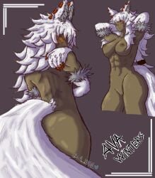 abs ava_winters_(real_valhalla) back_view claws fluffy fluffy_ears fluffy_tail front_view fur glowing_eyes heterochromia large_ass large_breasts long_hair muscular muscular_female original_character real_valhalla solo_female tail white_fur white_hair