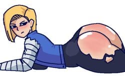 1girls android_18 big_ass blonde_hair blush bubble_butt dragon_ball dragon_ball_z jacket oiled ripped_clothing ripped_pants royalmilk20 spank_marks