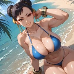 ai_generated ass big_ass big_breasts bikini breasts capcom chun-li mature_female milf okosumo street_fighter swimsuit thick_thighs thunder_thighs wide_hips