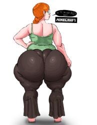 1girls adama39062 ass ass_bigger_than_head ass_focus behind_view big_ass big_butt bottom_heavy bubble_butt clothing cosplay curvaceous curvy curvy_figure dialogue english_text female female_only fully_clothed ginger glasses hand_on_hip huge_ass looking_back minecraft nerd nerdy_female sally_(adama39062) solo solo_female text thick_thighs voluptuous voluptuous_female white_background wide_hips