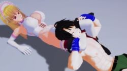 big_breasts boko877 breasts choking corset elbow_gloves embroidered_panties femdom huge_breasts leg_choking maid_headdress male_nipples mixed_wrestling mmd pain sadism selene_(ultimate_fighting_girl) thigh_choking triangle_choke ultimate_fighting_girl wrestling wrestling_ring