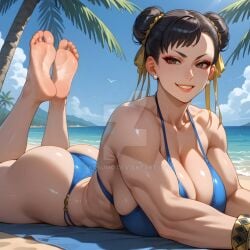 ai_generated ass big_ass big_breasts bikini breasts capcom chun-li feet mature_female milf okosumo soles street_fighter swimsuit thick_thighs thunder_thighs wide_hips