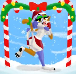 anthro ass bottomwear calico_cat candy candy_cane christmas christmas_clothing christmas_headwear clothed clothing clothing_lift crazy_8_animations dessert domestic_cat epic_games feet felid feline felis female flat_chested food fortnite fortnite:_battle_royale fur fur_markings headgear headwear holidays mammal markings meow_skulls nipple_piercing nipples pawpads paws piercing presenting presenting_hindquarters rear_view shaded skirt skirt_lift sky smile smiling_at_viewer snow snowflake tail