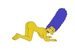 1girls ass blue_hair breasts female keyzer95 marge_simpson milf nude solo the_simpsons yellow_skin