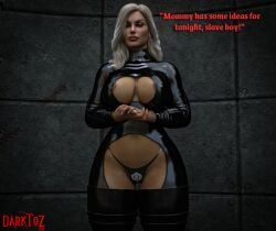 3d big_ass big_breasts blonde_hair bondage darktoz dominatrix dominatrix femdom latex latex_suit leather leather_clothing pov pov_eye_contact text text_bubble