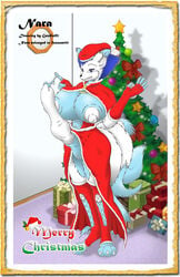 1futa blue_eyes breasts christmas colored_cum cum furry futanari gazdio01 herm holidays intersex nara penis pussy solo solo_futa unusual_cum