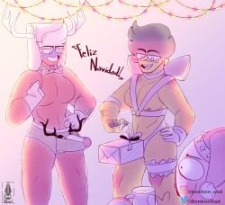 2020 antlers bonbonsad bulge christmas christmas_present countryhumans dick_in_a_box erection erection_under_clothes erection_under_clothing germany_(countryhumans) gift gift_box grin half-closed_eyes holidays humanoid italy_(countryhumans) male male_only narrowed_eyes nipples open_mouth open_smile pecs reindeer reindeer_underwear russia_(countryhumans) smile standing teeth underwear underwear_with_face