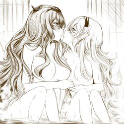 1:1 2girls bad_censor bathhouse blush breasts camilla_(fire_emblem) corrin_(fire_emblem) corrin_(fire_emblem)_(female) covering elf female fire_emblem fire_emblem_fates glasses high_resolution holding_hands kissing long_hair pointy_ears yuri yuriwhale