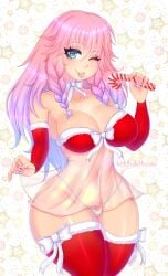 1girls aqua_eyes aqua_eyes_female artist_name belly big_breasts big_thighs black_eyebrows black_eyelashes blush blushing boobs bow bow_bra bow_stockings bra breasts candy christmas christmas_bikini christmas_bra christmas_candy christmas_clothing christmas_outfit christmas_stockings christmas_underwear clothed clothed_female commission commission_art cygames dragalia_lost eyebrows eyelashes eyes eyeshadow female female_focus female_only high_resolution highres kittykitsuu lingerie long_hair long_hair_female nails navel nintendo notte_(dragalia_lost) one_eye_closed panties pink_eyeshadow pink_tongue red_bra red_stockings slim_waist solo solo_female solo_focus stomach thick_thighs thighs thin_waist tongue tongue_out tummy waist white_bow white_nails white_panties