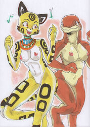 alien anthro big_breasts bioware breasts cheetah daigaijin dancing feline female fur furryfight_chronicles krogan mammal mass_effect nipples nude nyarai_(furryfight_chronicles) orange_body pussy smile video_games yellow_fur