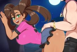 1girls alley alternate_breast_size big_breasts dark-skinned_female dark_skin game_freak large_breasts mullon night nintendo pokemon pokemon_(anime) pokemon_(game) pokemon_xy sex shauna_(pokemon) straight straight voluptuous