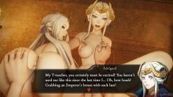 2girls dochaunt24 edelgard_von_hresvelg english_text female multiple_girls post-timeskip pre-timeskip text text_box