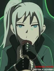 1boy 1girls 2025 2d animated animated animation bangs blowjob blue_eyes clothed elizabeth_(vivy) fellatio female gloves handjob handjob_while_sucking indoors kovier long_hair looking_at_viewer military_jacket military_uniform patreon patreon_username ponytail pov twitter twitter_username vivy:_fluorite_eye's_song watermark wet
