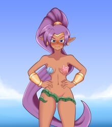 1girls blush breasts embarrassed female nude seaweed shantae shantae_(character) starfish_pasties tagme uc-four