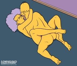 1boy 1girls 20th_century_fox 20th_century_studios arm_around_neck ass bald bald_male brother-in-law_and_sister-in-law cheating cheating_husband closed_eyes dilf eyelashes feet female homer_simpson human human_on_human indoors kissing legs_around_partner light-purple_hair lockandlewd lying_on_back male male/female male_on_top mammal mature mature_female mature_male nude nude_female nude_male purple_hair selma_bouvier sex straight straight_sex the_simpsons yellow_skin