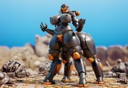 4_legs absurd_res apulaz armor ass big_breasts big_butt breasts curvy_figure female hi_res machine nipples orisa overwatch quadruped robot robot_taur solo taur valkyrie-1_(kruuxx)