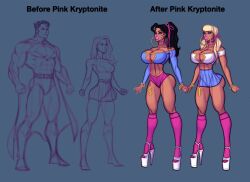 before_and_after bimbofication clara_kent clark_kent dc dc_comics high_heels hotpants kara_zor-el miniskirt mtf_transformation pigtails ponytail rule_63 short_skirt supergirl superman theofficialpit theofficialpit_edits