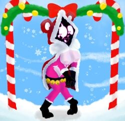 anthro bear bell boots breasts candy candy_cane christmas christmas_clothing christmas_headwear clothing crazy_8_animations dessert epic_games female food footwear fortnite fortnite:_battle_royale fur fur_markings gloves handwear headgear headwear holidays mammal markings raven_team_leader raven_team_leader_(fortnite) shoes snow snowflake