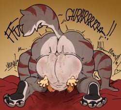 absurd_res ambiguous_gender anthro ass backsack balls big_balls biped canid canine countershade_fur countershade_tail countershading daigo daigo_(character) duo fur genitals hi_res huge_balls male male/ambiguous mammal rear_view retracted_balls striped_body striped_fur stripes tail