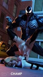 1boy 1girls 3d belly belly_bulge belly_expansion belly_inflation big_belly blonde_hair bondage breasts cum cum_in_pussy cum_inside cumflated_belly cumflation defeated defeated_heroine erection excessive_cum female femsun gwen_stacy gwen_stacy_(spider-verse) huge_cock larger_male leaking_cum long_tongue male maledom marvel muscular muscular_male nipples open_mouth penetration penis pussy restrained runny_makeup runny_mascara sex sharp_teeth size_difference smaller_female spider-gwen spider-man:_into_the_spider-verse spider-man_(series) symbiote synthchamp tentacle tongue tongue_out torn_clothes venom_(marvel)