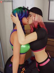 3d athleisure_assassin belly darkbahamuth fortnite kissing midriff sfw splatterella