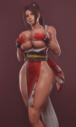 1girls 2020s 2025 3d 3d_(artwork) asian asian_female big_breasts breasts brown_hair brown_hair_female brunette_hair capcom covering_breasts den549 fatal_fury female_ninja japanese japanese_female king_of_fighters kunoichi large_boobs large_breasts light-skinned_female light_skin long_hair long_hair_female looking_at_viewer mai_shiranui ninja ninja_girl pony_tail ponytail ponytail_female shinobi snk street_fighter street_fighter_6