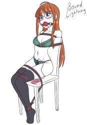 2d 2d_(artwork) atlus ball_gag bondage bondage bound boundlightning female female_focus female_only gag glasses human human_only light-skinned_female light_skin orange_hair persona persona_5 sakura_futaba vibrator vibrator_in_pussy