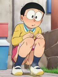 bottomless doreamon girls nobita_nobi panty_pull peeing peeing_self upskirt_view