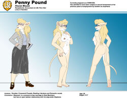 2018 anthro blonde_hair book breasts chest_tuft clothed clothing eyewear female footwear fur glasses hair inside looking_at_viewer mammal model_sheet mouse multicolored_fur navel nipples nude penny_pound pussy rodent shoes skirt smile solo standing style_wager tuft two_tone_fur