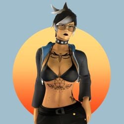 bikini_top cristygallagher cristysfm1234 femscout femscout_(alt_design) femscout_(cristygallagher) freckles_on_chest goth goth_girl nerdy_female tattoo tattoos tomboy