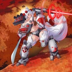 breasts greenm huge_breasts laser_gun mecha_musume momiji_inubashiri shield sword tagme touhou