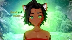 black_hair faunus female_only femsub hypnosis kaa_eyes koikatsu perfect_idiot rwby sienna_khan text tiger_girl