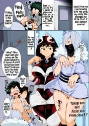 1boy2girls 2d boku_no_hero_academia caught_masturbating censor_bar censored color corruption deku doujin doujinshi face_mask giant_ass giant_breasts hat hero_outfit_(mha) huge_breasts huge_cock izuku_midoriya massive_breasts masturbation my_hero_academia nipples nipples_visible_through_clothing penis penis_out pussy pussy_visible_through_clothes pussy_visible_through_panties r-one reiko_yanagi school_uniform thick_thighs tight_clothing toilet yui_kodai