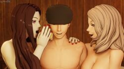 1boy 3d 3girls alternate_eye_color alternate_hairstyle arm_around_shoulders blonde_hair blue_eyes breasts completely_nude corruption dochaunt24 dorothea_arnault female fire_emblem fire_emblem:_three_houses fire_emblem_warriors:_three_hopes foursome hand_on_another's_shoulder harem indoors ingrid_brandl_galatea inviting inviting_to_sex large_breasts male medium_hair mercedes_von_martritz mind_control multiple_girls nail_polish nude nude_female official_alternate_hairstyle red_eyes red_nails slave textless trio_focus whispering yellow_hair