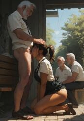 ai_generated bj blowjob deepthroat deepthroat_no_hands older_male older_man_and_teenage_girl on_knees public_oral